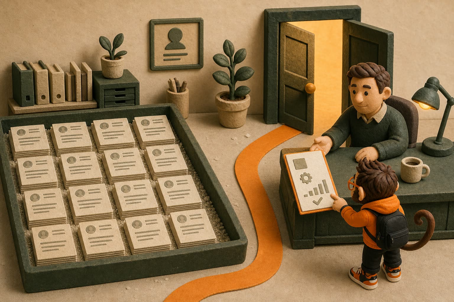 Praxy presents one evidence-rich cover letter directly to a decision-maker while generic letters remain untouched in a tray.