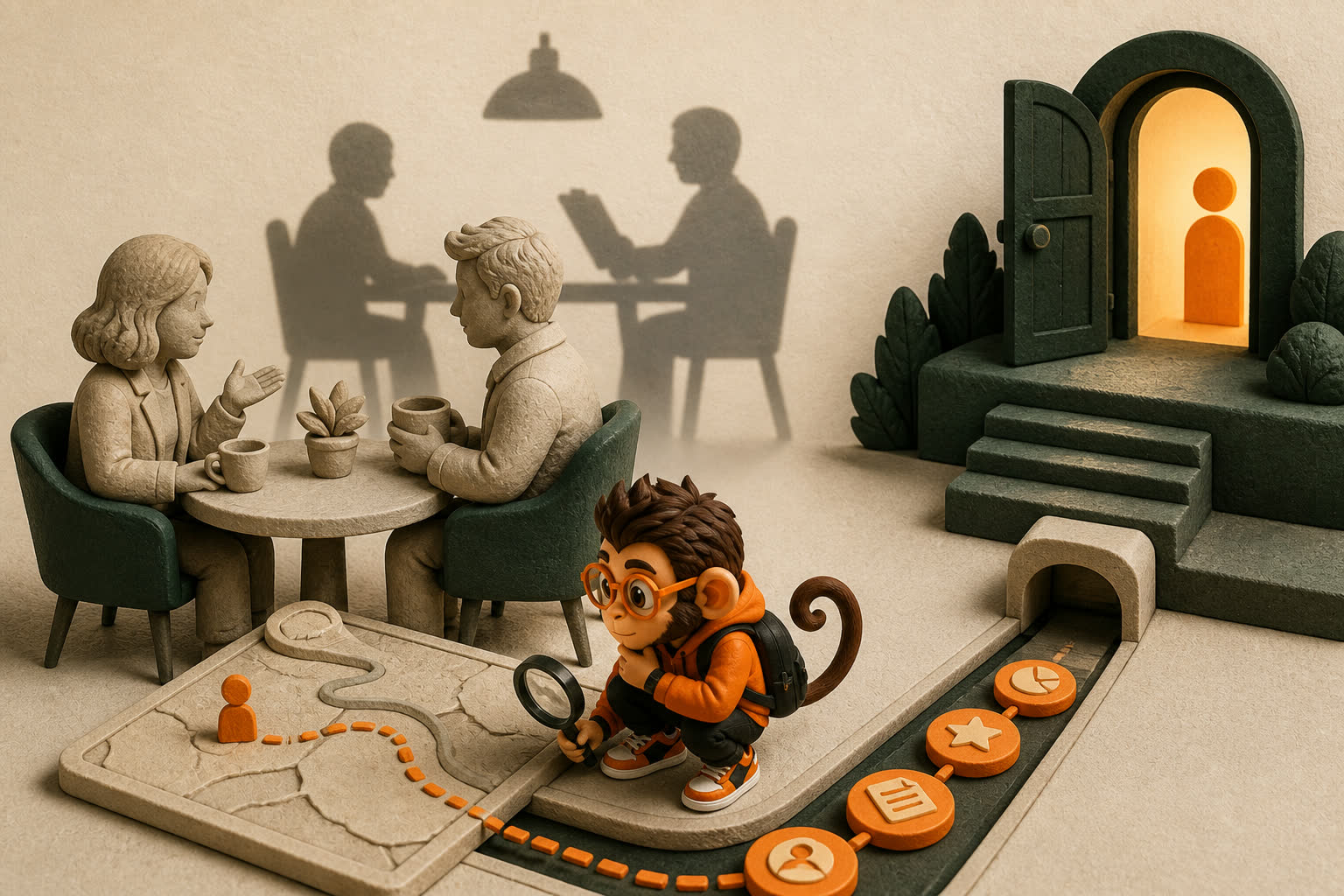 A casual coffee conversation casts the shadow of a formal interview as Praxy traces its hidden path toward a warm hiring door.