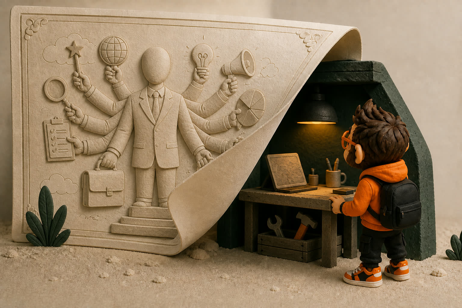 Praxy peels back an elaborate many-armed job-description fantasy to reveal the much simpler real workbench behind it.