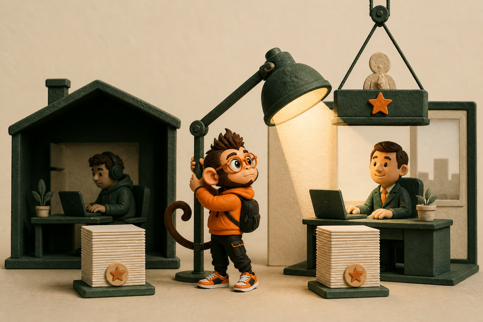Equal work stacks sit beside office and remote workers as Praxy redirects a visibility spotlight toward the overlooked evidence.