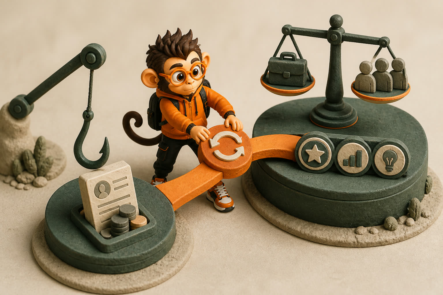 Praxy rotates an orange bridge away from a hook probing past pay and toward a scale of role value, evidence, and market demand.