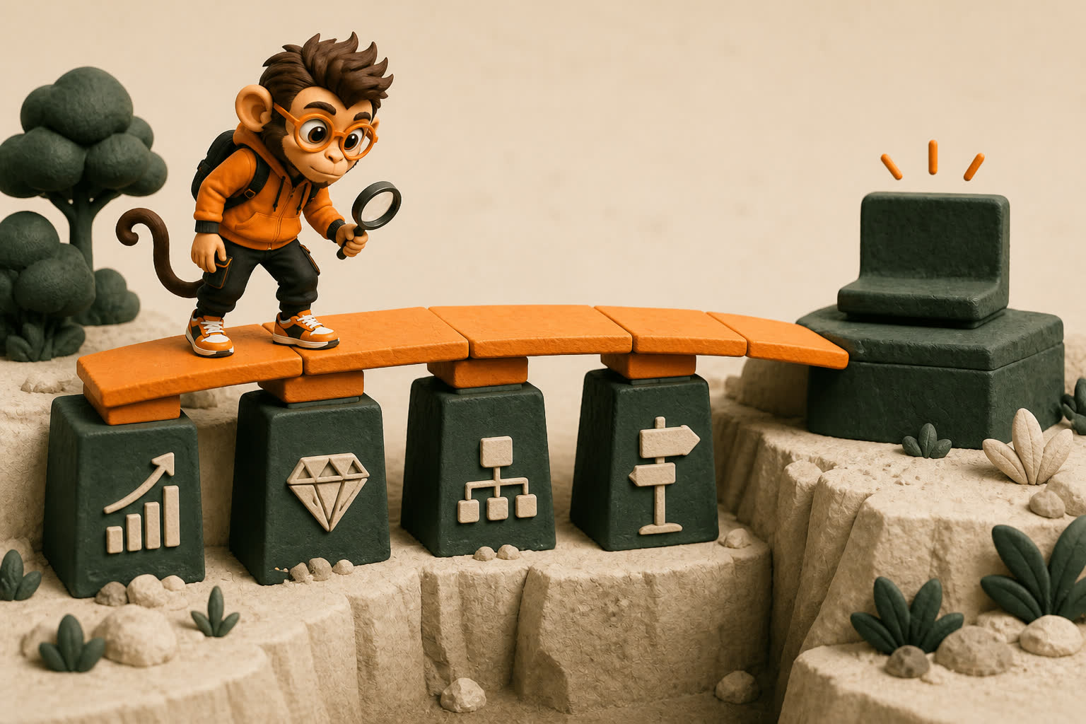 Praxy tests an orange bridge built from market evidence, scarce capability, role scope, and willingness to walk, spanning to a better offer without a competing-offer pedestal.