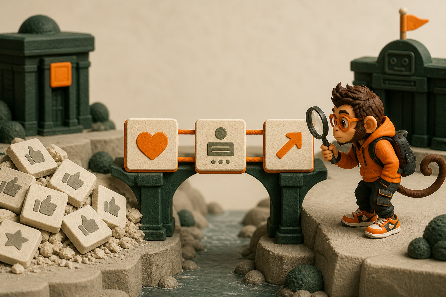 Praxy inspects a bridge built from genuine motivation, company-specific evidence, and role direction while generic praise tokens lie discarded.