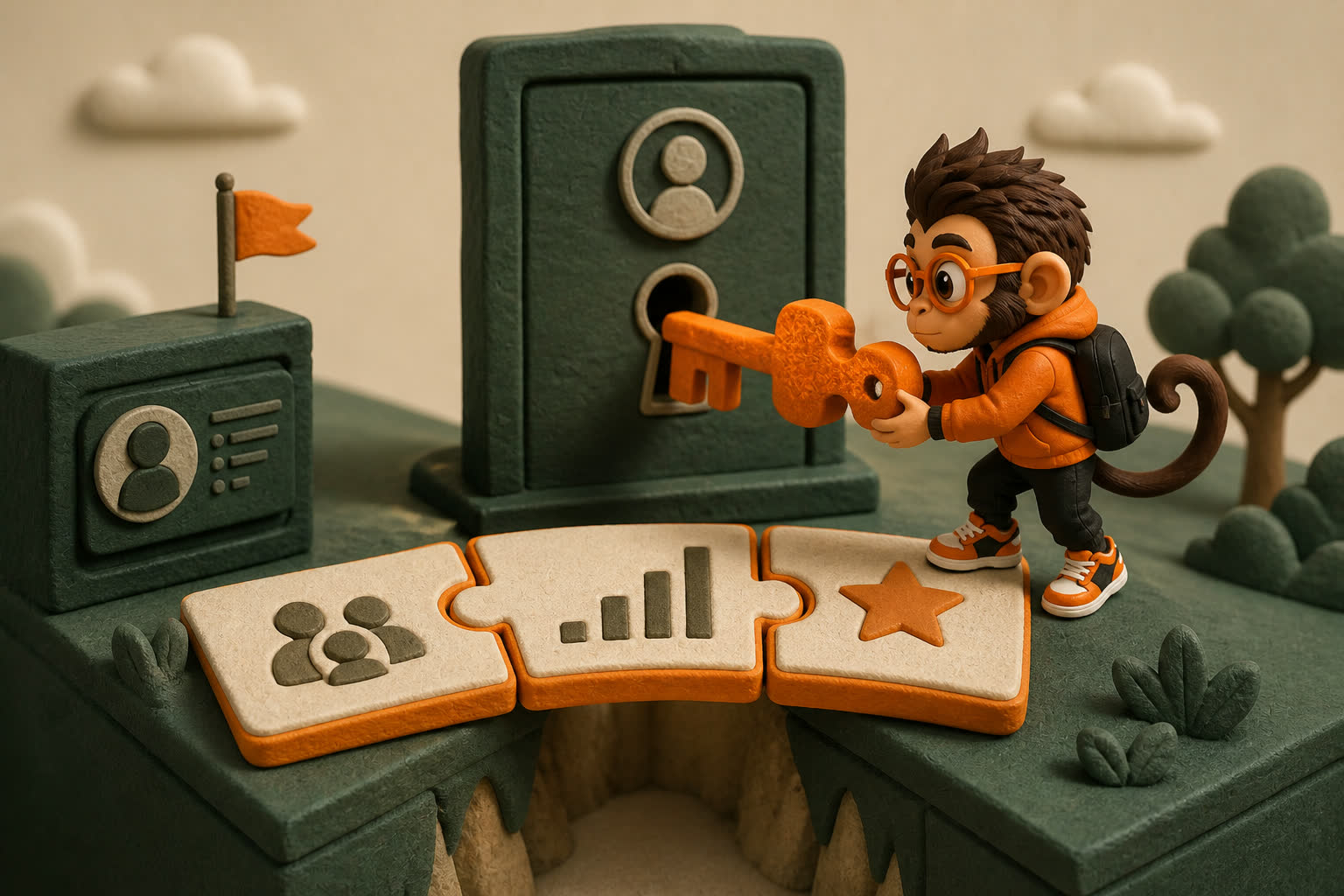 Praxy joins company need, proven evidence, and unique advantage into one orange key that opens the role door.
